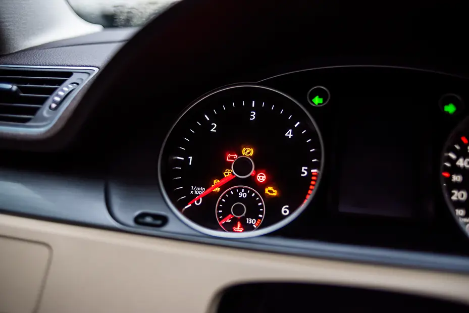 Check Engine Light In Newport NH At Promex Tire and Auto. Image of Illuminated dashboard check engine light for diagnostics